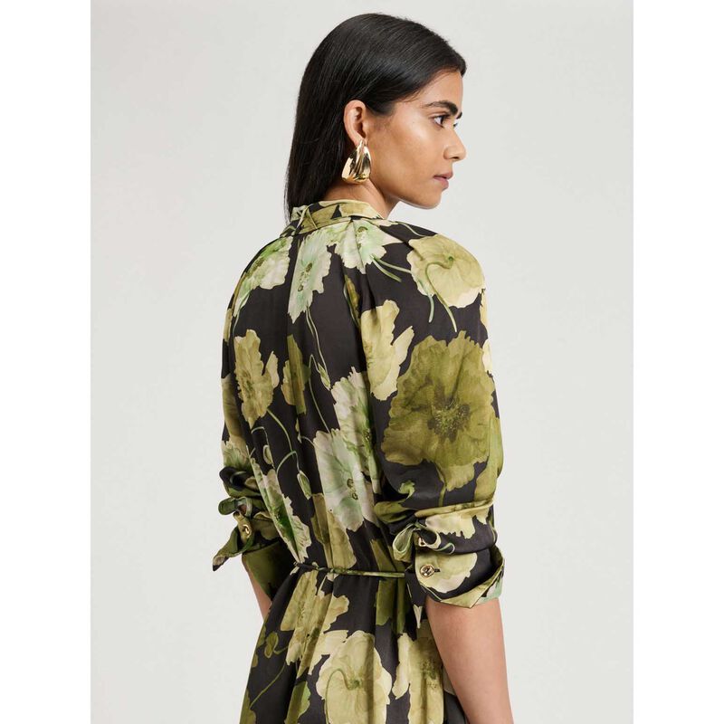 Veronika Maine Translucent Poppy Satin Long Sleeve Midi Dress image number 2